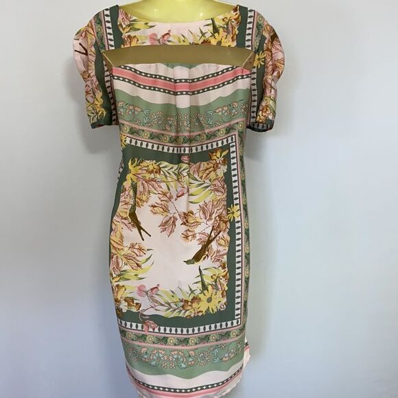 Farm Rio Dress Brazilian Gold Green Pink Tones Sz P Oversized Nwot - Picture 7 of 8